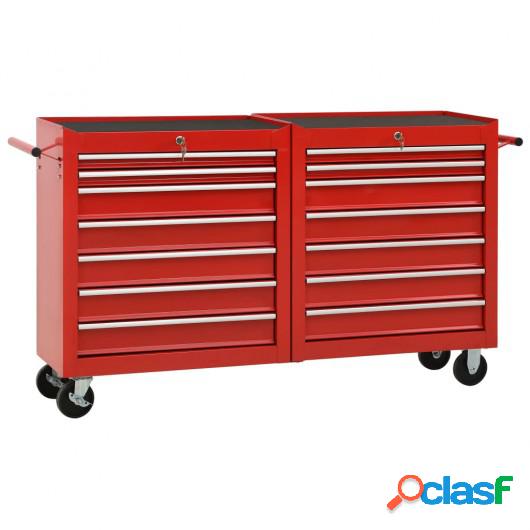 Carro para herramientas con 14 cajones acero rojo