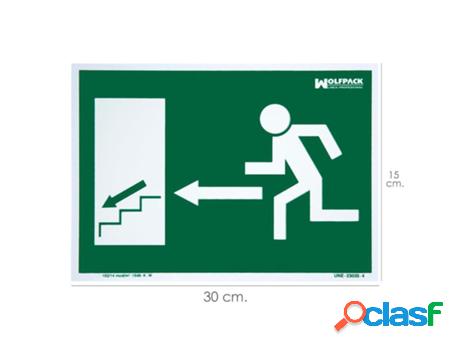 Cartel / señal fluorescente salida escalera izquierda abajo
