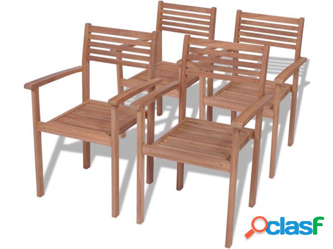 Conjunto 4 Sillas de Jardín Apilable VIDAXL 43037 Madera