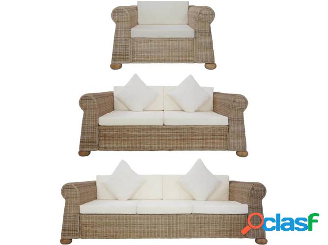 Conjunto Sofás VIDAXL almohadones mimbre natural (3 piezas)