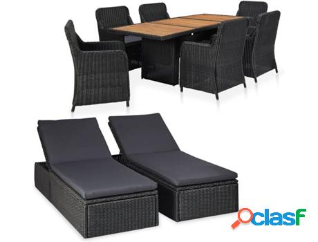 Conjunto de Jardín VIDAXL Lounge (Negro - Poli Ratán -