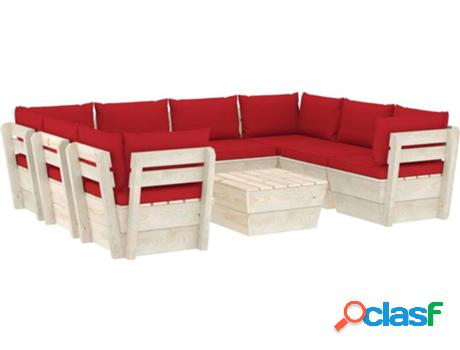 Conjunto de Jardín VIDAXL de Palets con Cojines (Rojo -