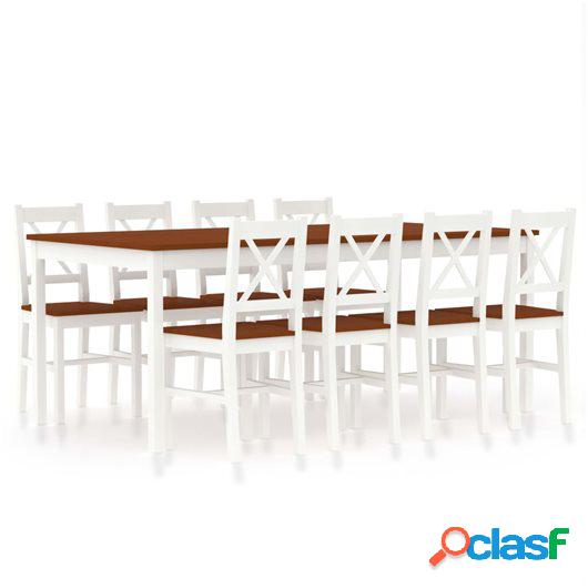 Conjunto de comedor 9 piezas madera de pino blanco y marrón