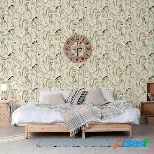 DUTCH WALLCOVERINGS Papel pintado Flamingo color crema y