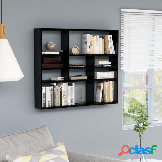 Estantería de pared aglomerado negro brillante 90x16x78 cm