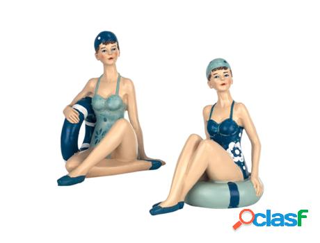 Figura Bañista 2 Uni. MULTICOLOR de Resina 14*13*9cm Figura