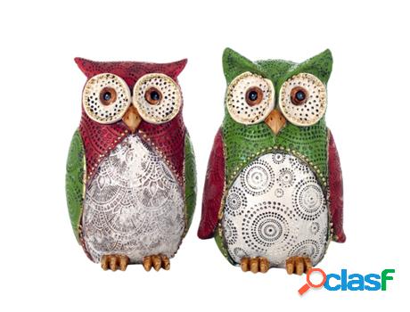 Figura Búho 2 Unidades Multicolor de Resina 14*8*10cm Set