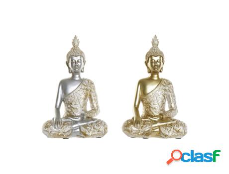 Figura Decorativa Dkd Home Decor Plateado Dorado Buda Resina