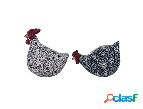 Figura Gallina 2 Unidades Negro de Resina 14*12*19cm Set de