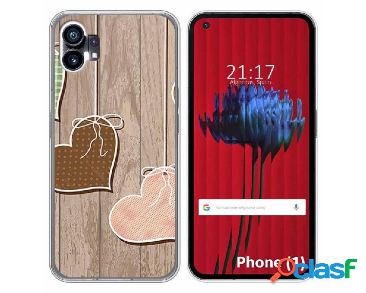 Funda Silicona para Nothing Phone 1 diseño Corazones Madera