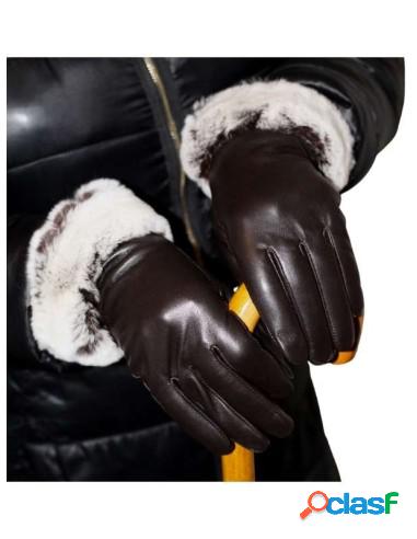Guantes 100% Natural Con Piel De Pelo De Rex 7 Marrón Con