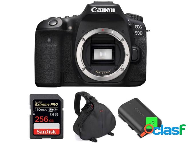 Kit Cámara Réflex CANON EOS 90D + SanDisk 256GB + 2 LP-E6N