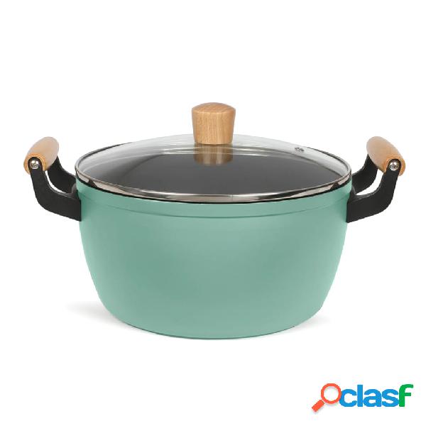 Livoo Olla con asas de madera verde 24 cm 5 L