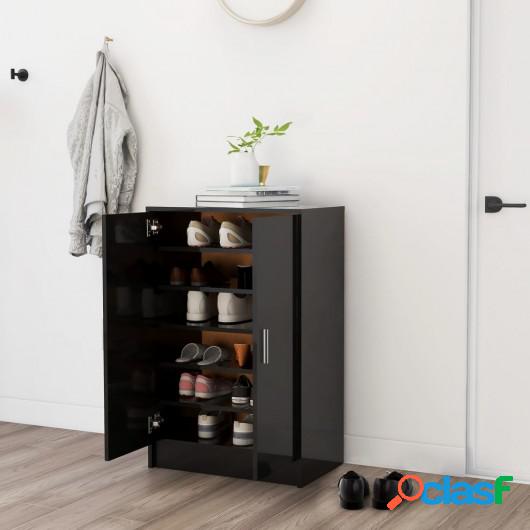 Mueble zapatero de aglomerado negro brillante 60x35x92 cm