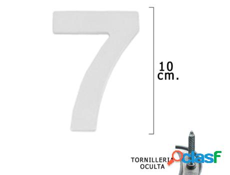 Numero metal 7 plateado mate 10 cm. con tornilleria oculta