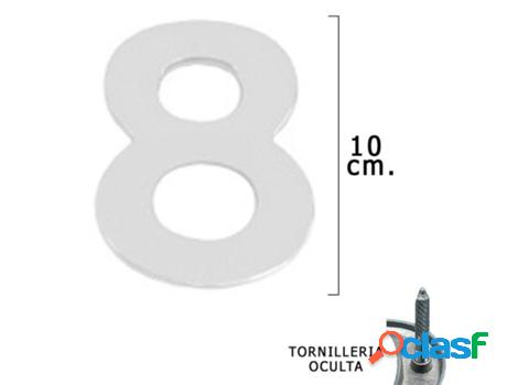 Numero metal 8 plateado mate 10 cm. con tornilleria oculta