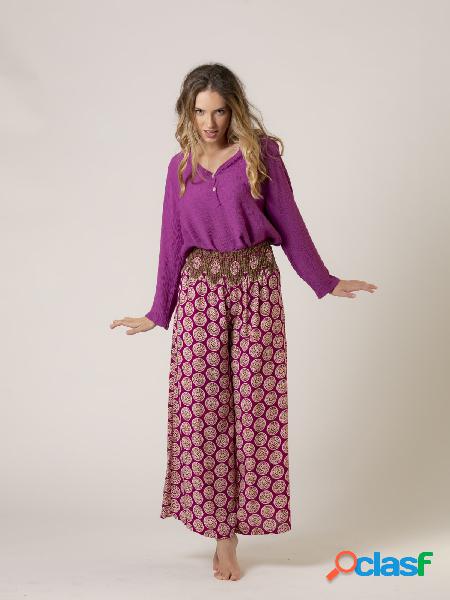 Pantalón fluido estampado elástico Violeta