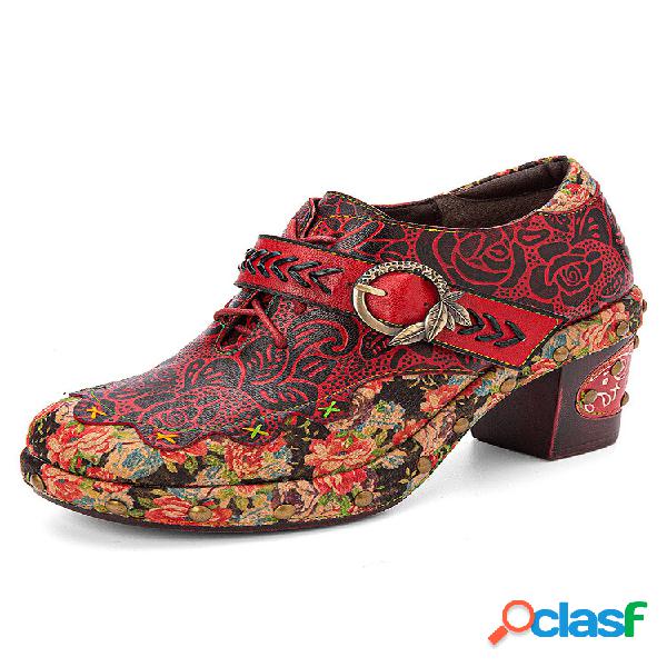 Socofiar Retro Floral Patchwork Hook & Loop zapatos de