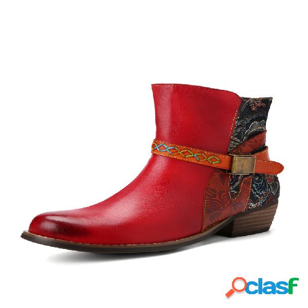 Socofy Casual Retro bordado Cinturón Hebilla Cuero con