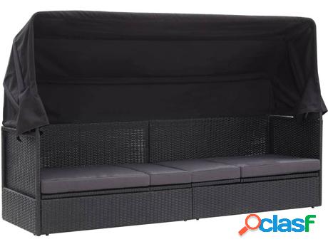 Sofá-Cama Exterior VIDAXL Toldo 46092 Negro (Poli Ratán -