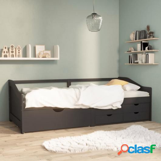 Sofá cama 3 plazas cajones madera maciza pino gris 90x200