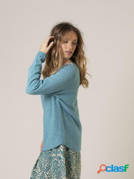 jersey de punto oversize cuello pico super soft Aqua