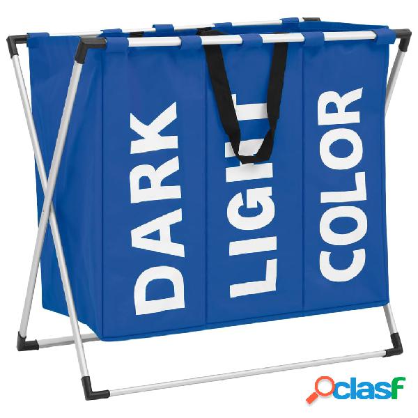 vidaXL Cesto separador de ropa sucia 3 secciones azul