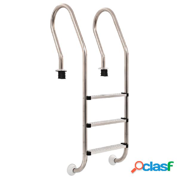vidaXL Escalera de piscina 3 peldaños acero inoxidable 304