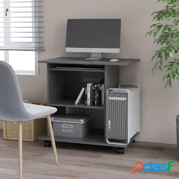 vidaXL Mesa de ordenador aglomerado gris brillante 80x50x75