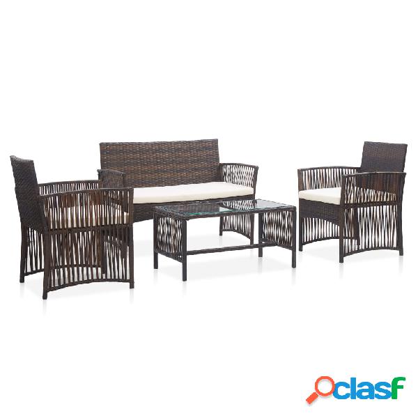 vidaXL Set muebles de jardín 4 piezas y cojines ratán