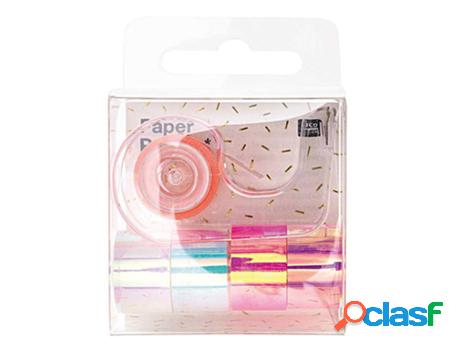 5 mini masking tapes espejo - blanco y rosa iridiscentes
