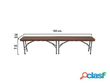 Banco plegable marrón simil rattan 183 x 25 x 44 cm.