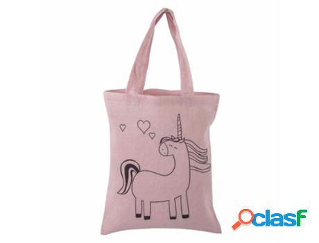Bolsa de algodón rosa 25 x 20 cm - Unicornio