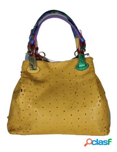 Bolso De Piel Texturizado De Flores Colores Amarillo