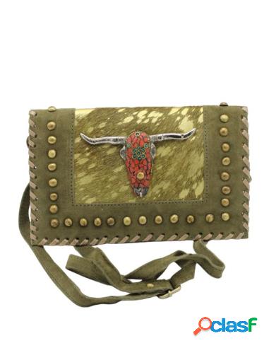 Bolso Pequeño Diseño Cowgirl Con Pelo Natural Verde Oliva