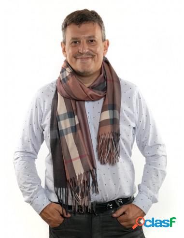 Bufanda Hombre Cashmere Cuadros Y Flecos Largos Rosa