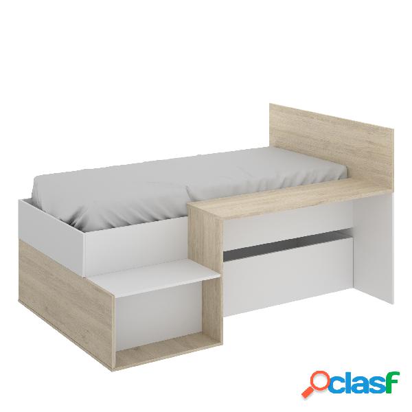 Cama compacta con escritorio Dekit Mak Natural y Blanco