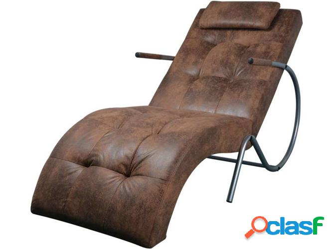 Chaise Longue VIDAXL almohada Tejido marrón aspecto gamuza