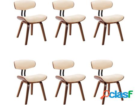 Conjunto 6 Sillas de Comedor VIDAXL 278717 (Crema - Cuero