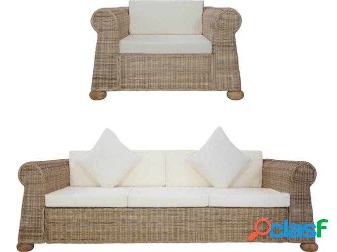 Conjunto Sofás VIDAXL con almohadones mimbre natural (2