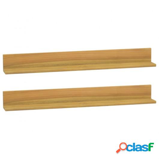 Estantes de pared 2 unidades madera maciza de teca 90x10x10