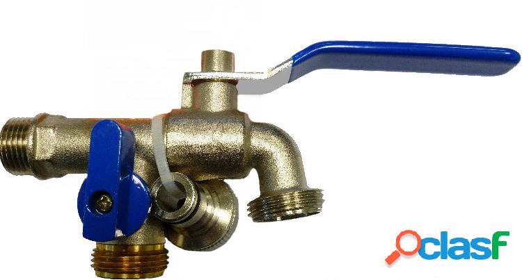 Grifo Jardin 2 Mangueras 1/2''-3/4 Laton Cromado Saneaplast"