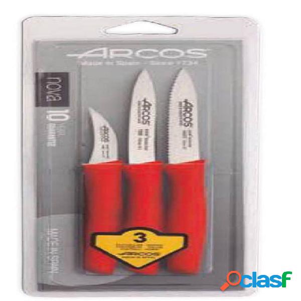 Juego de 3 Cuchillos Mondadores Arcos Nova Rojo