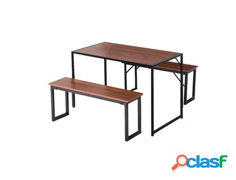 Juego de Comedor DINAZA (Marrón - Acero, Madera - 110x61x75