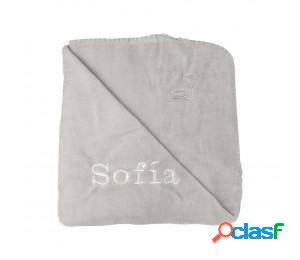 Manta personalizada con nombre del bebé gris