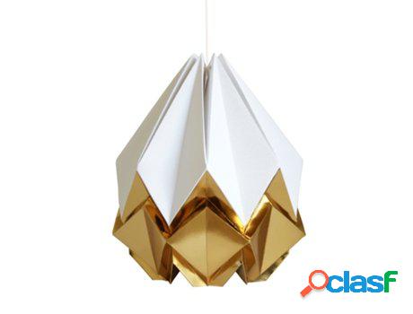 Pantalla de lámpara de origami en papel blanca y dorada -