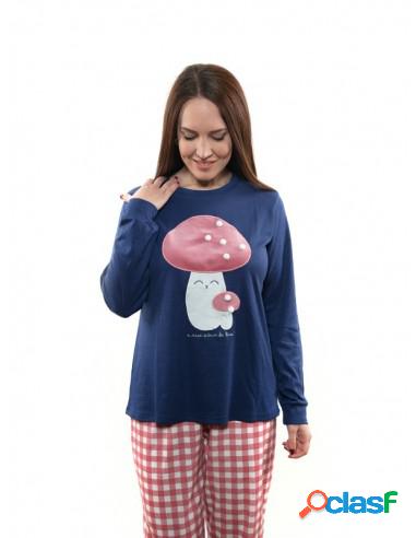 Pijama De Mujer Manga Larga Diseño Juvenil Xxl Azul Marino