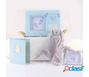 Regalo marco de foto huellas con doudou personalizable azul