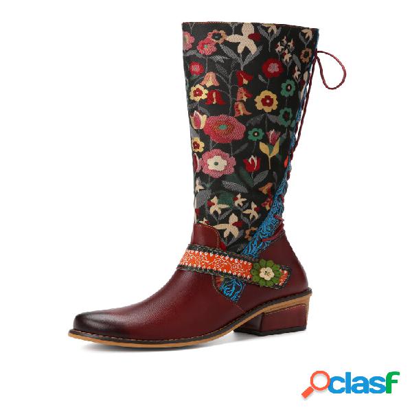Socofy Casual con estampado floral de cuero con cordones en