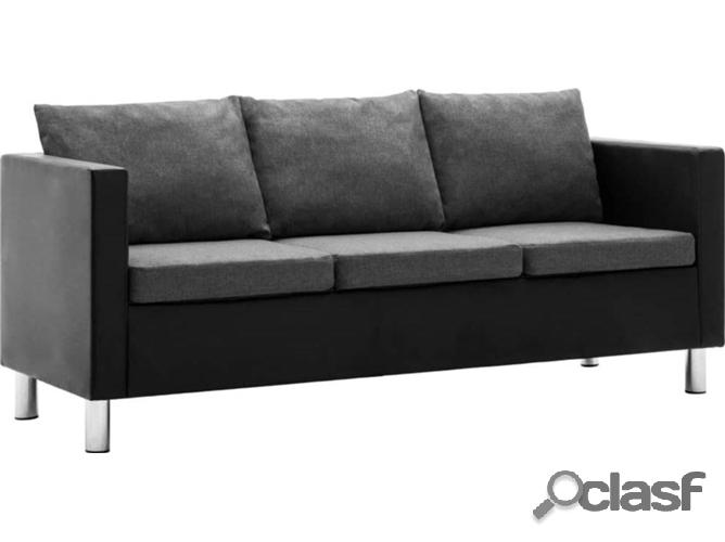 Sofá VIDAXL 3 plazas en cuero artificial negro y gris claro